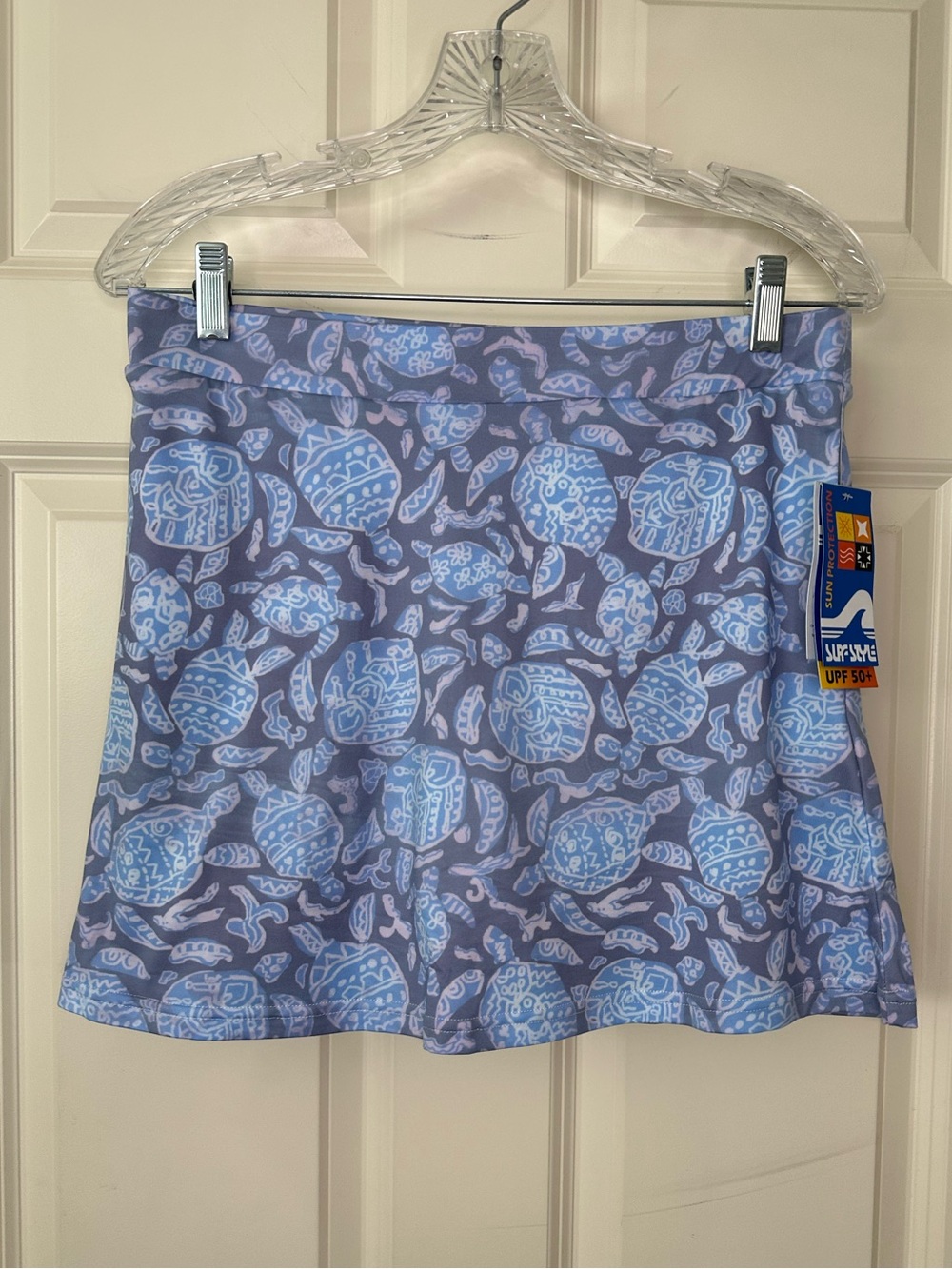 Surf Style Resort Wear Blue & Gray Turtle Print A-Line Skirt pockets medium